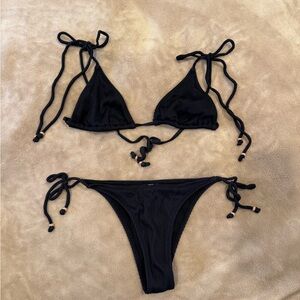 SOLD White Fox Boutique Black Tie-Side Ribbed Triangle Bikini Set